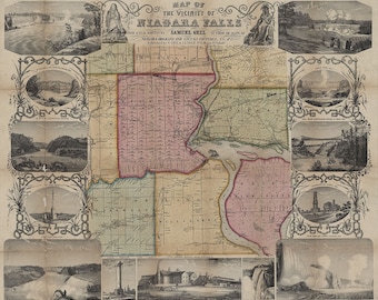 Carte de 1853 des chutes du Niagara, New York et ses environs