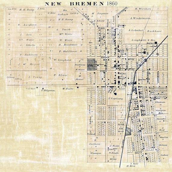 New Bremen Ohio Map 1860 Map Of New Bremen Auglaize County Ohio | Etsy
