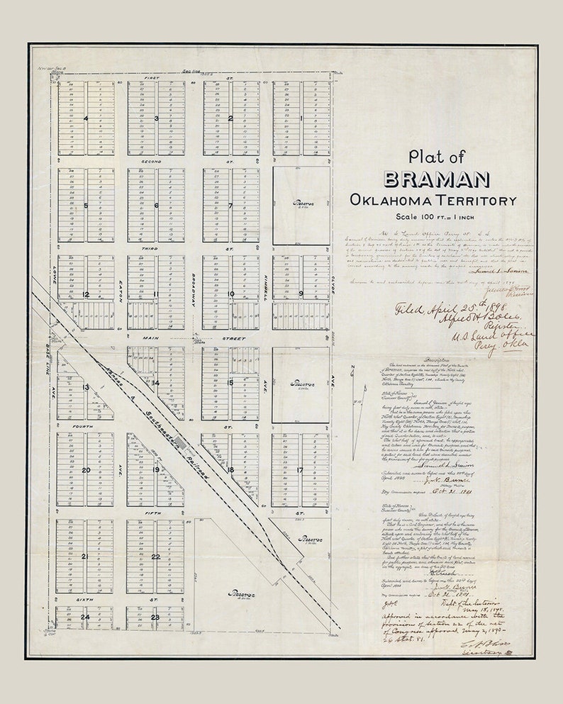 1898 Town Map of Braman Kay County Oklahoma Etsy Canada