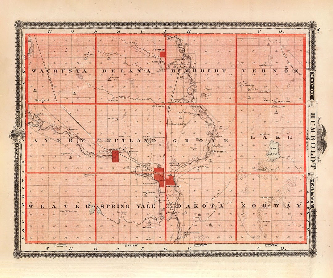 1875 Map of Humboldt County Iowa Etsy