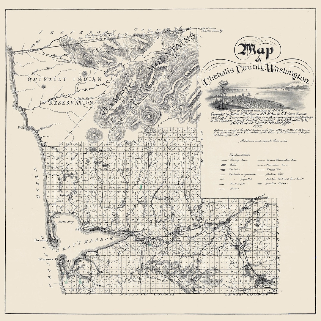 1892 Map of Chehalis County Washington Etsy