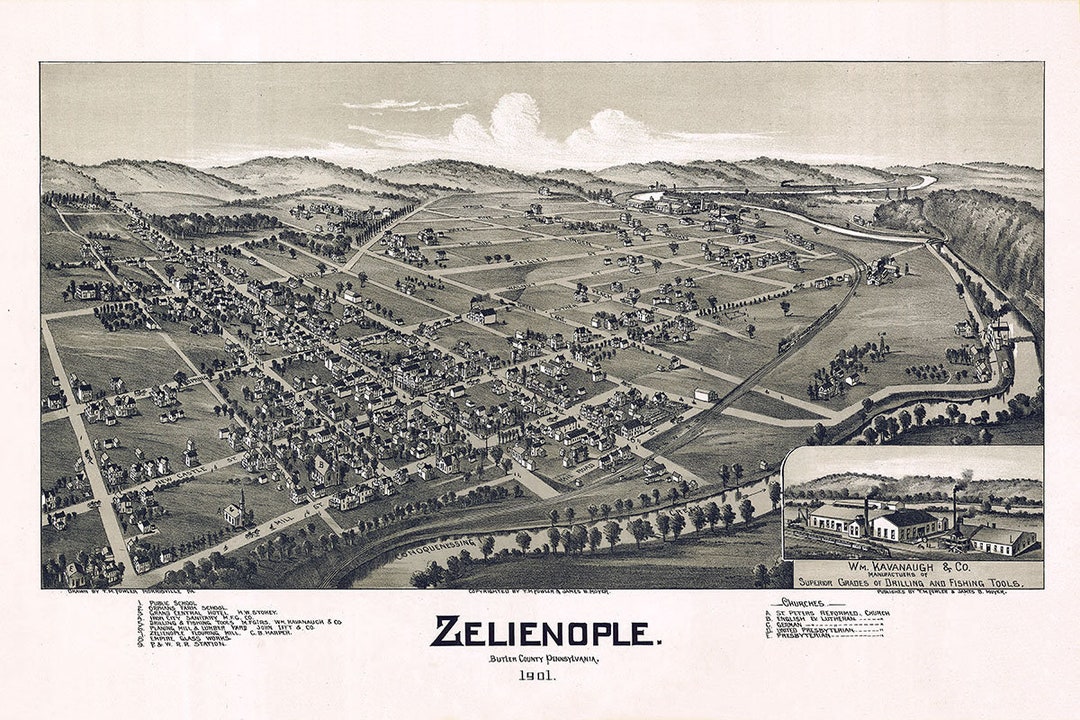 1901 Panoramic Map of Zelienople Butler County Pennsylvania Etsy