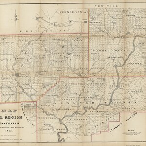 1865-Karte der Ölregion von Pennsylvania Venango Warren Crawford County