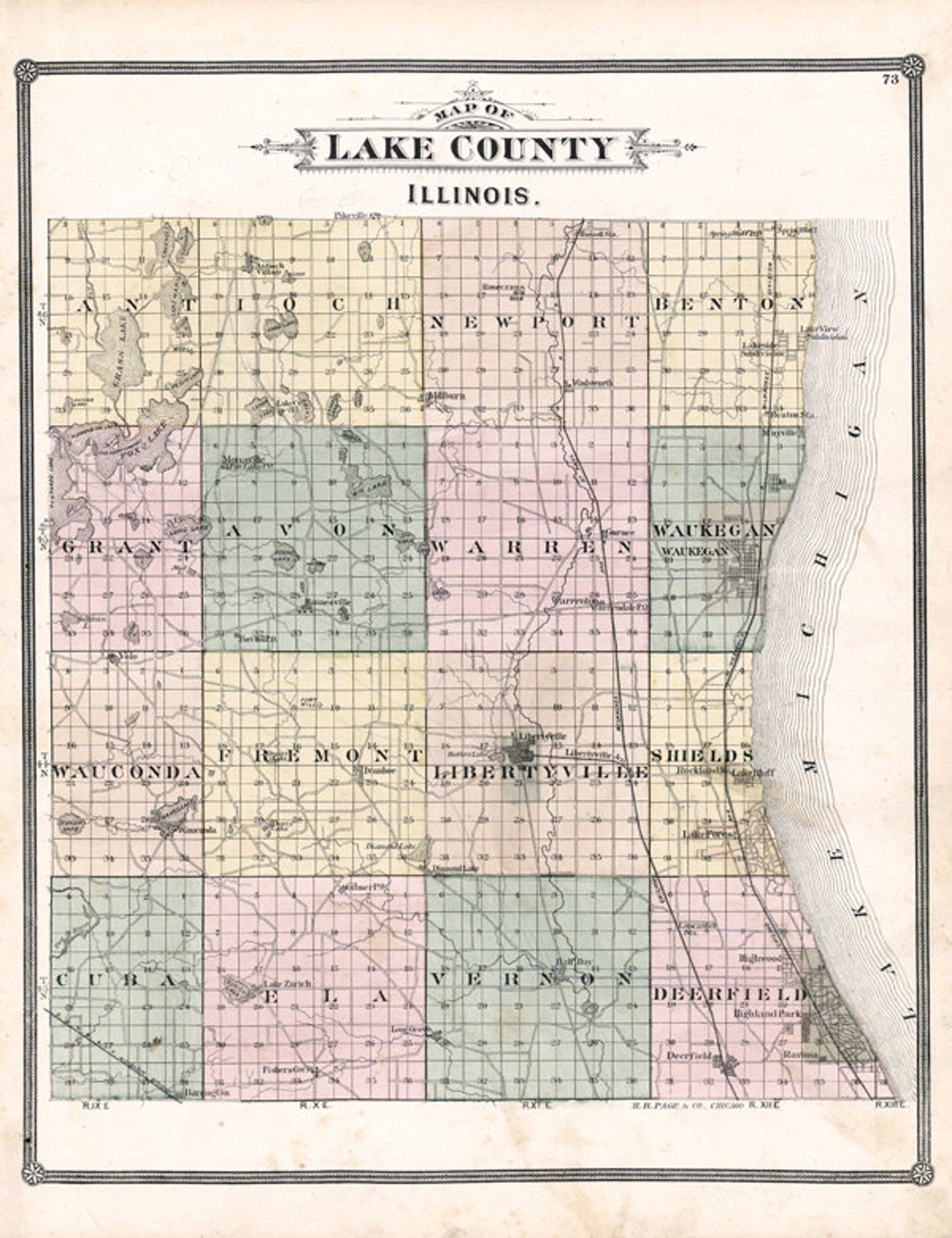 1885 Map of Lake County Illinois Etsy