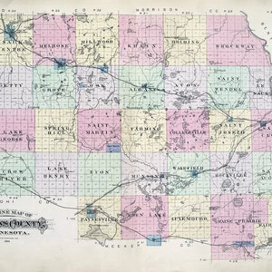 Carte 1896 du comté de Stearns, Minnesota