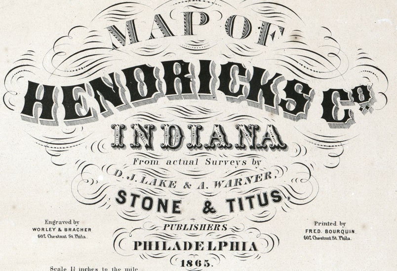 1866 Farm Line Map of Hendricks County Indiana Danville Etsy