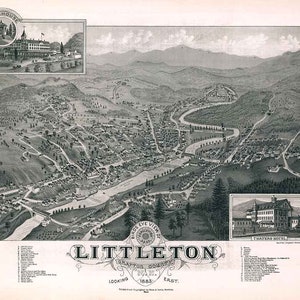 1883 Panorama-Karte von Littleton Grafton New Hampshire