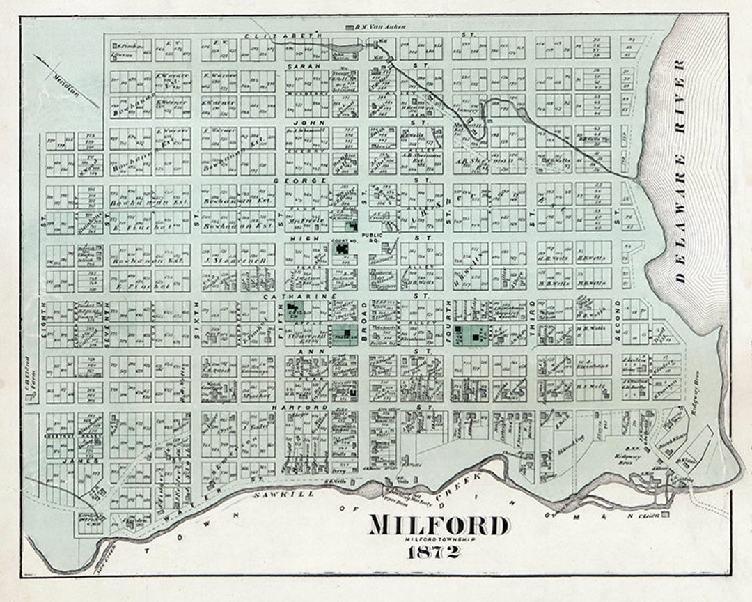 1872 Town Map of Milford Pike County PA Etsy