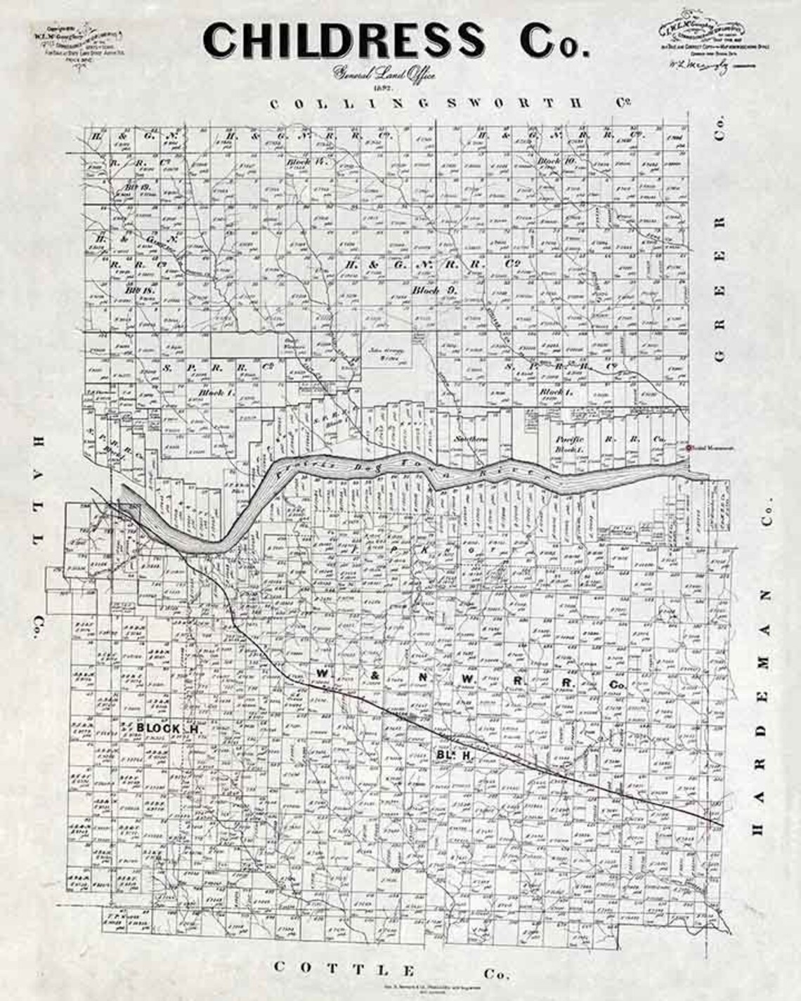 1892 Farm Line Map of Childress County Texas Etsy