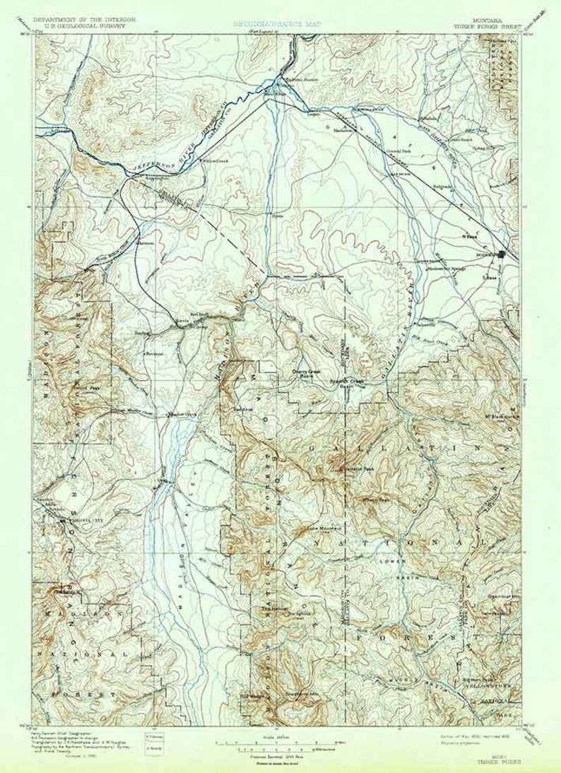 1895 Topo Map of Three Forks Montana Gallatin National Forest Etsy