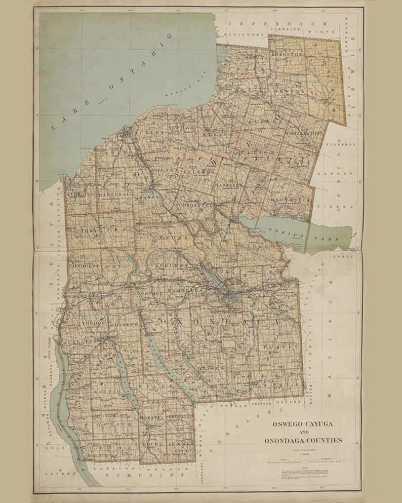 1895 Map of Oswego Cayuga and Onondaga County New York Etsy