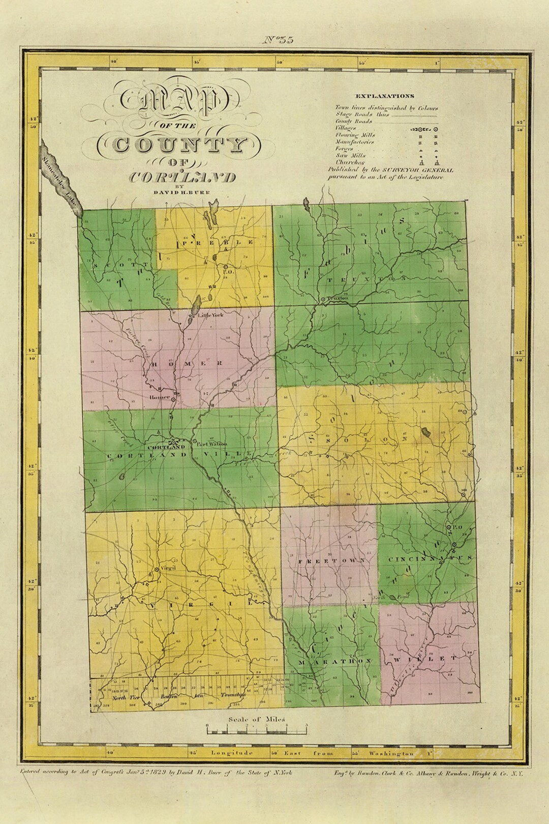 1829 Map of Cortland County New York - Etsy