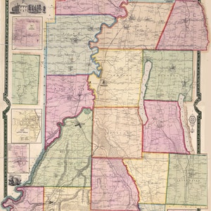 1852 Carte du comté de Livingston, New York à partir d'enquêtes réelles Geneseo