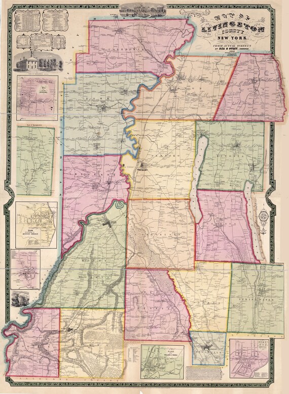 1852 Map of Livingston County New York From Actual Surveys Etsy