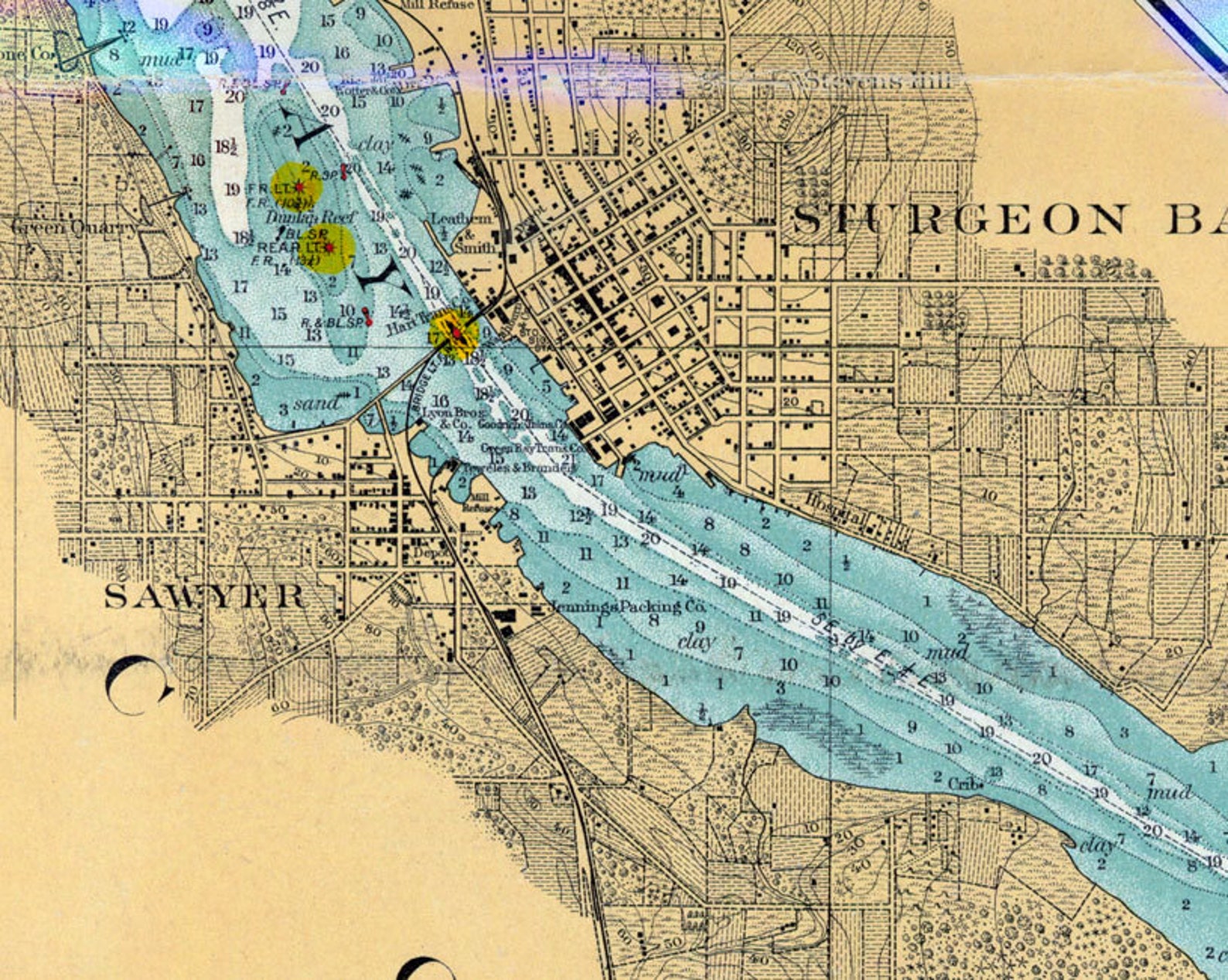 1908 Nautical Map of Sturgeon Bay Lake Michigan Etsy