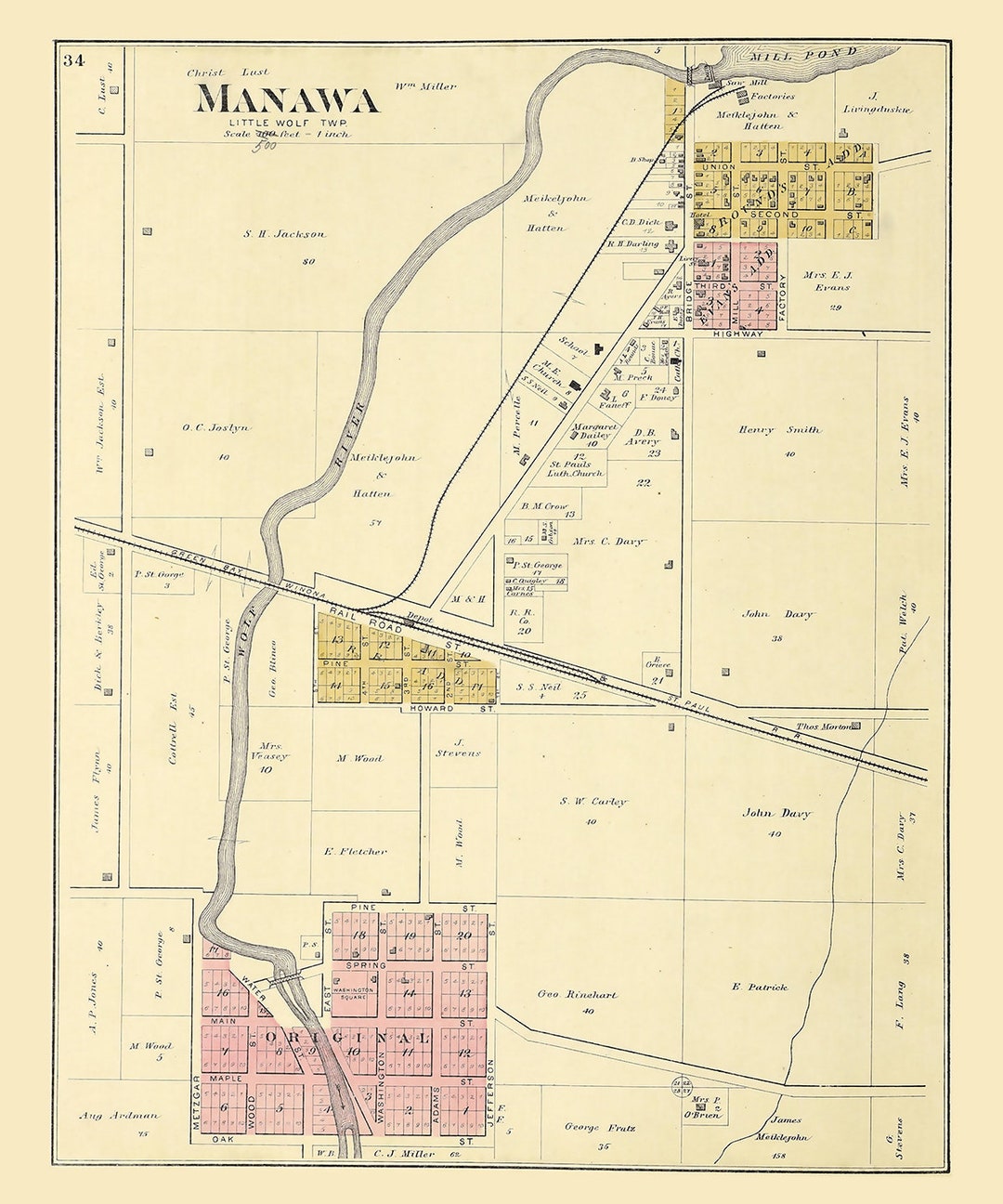 1889 Town Map of Manawa Waupaca County Wisconsin Etsy
