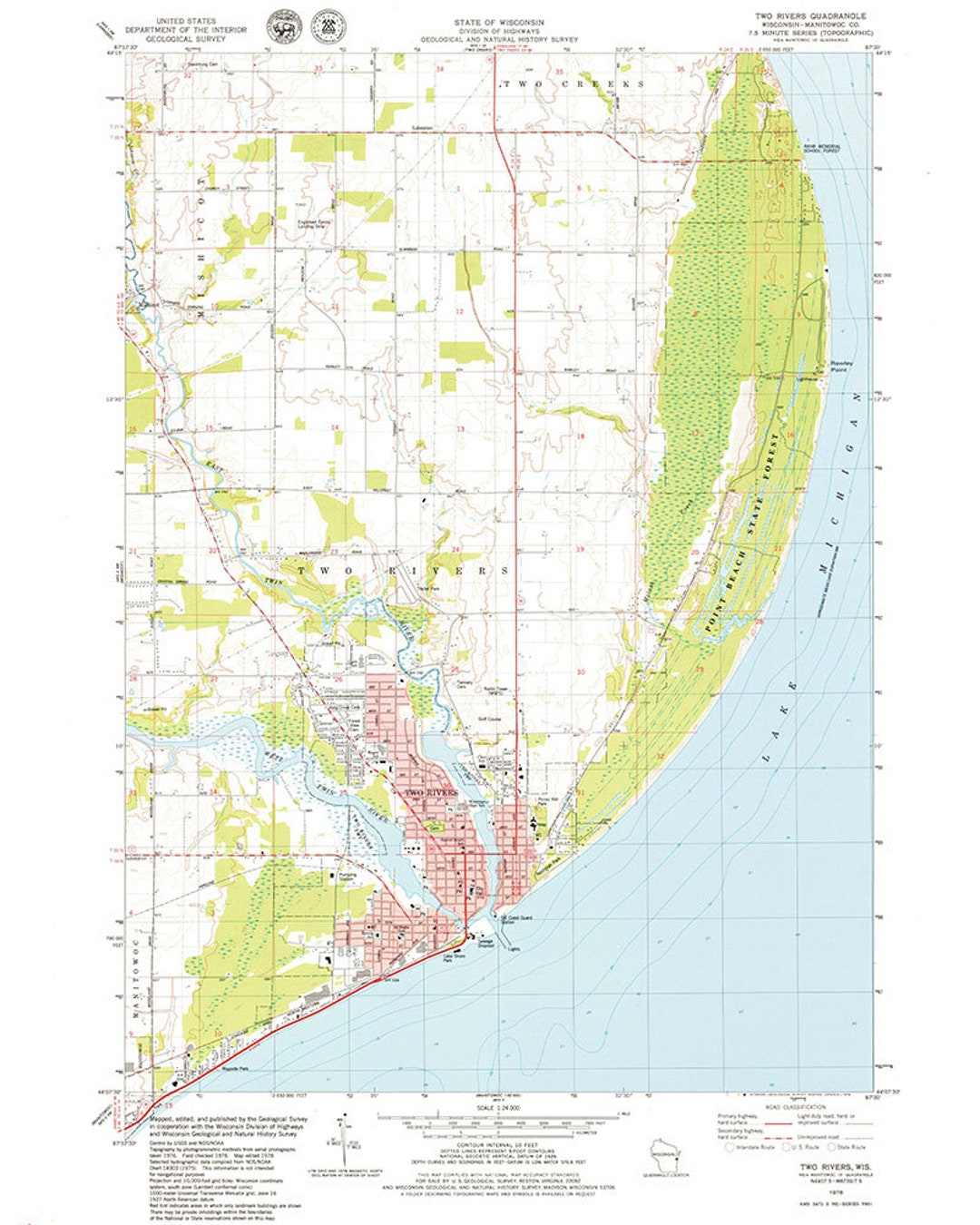 1978 Topo Map of Two Rivers Wisconsin Quad - Etsy