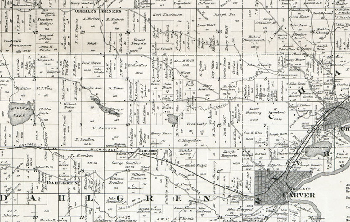 1880 Farm Line Map of Carver County Minnesota from actual Etsy