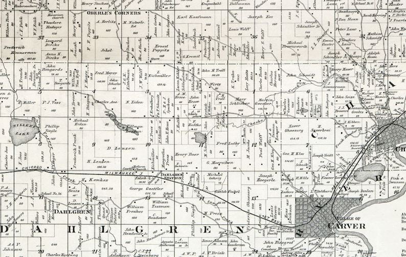1880 Farm Line Map of Carver County Minnesota From Actual Etsy