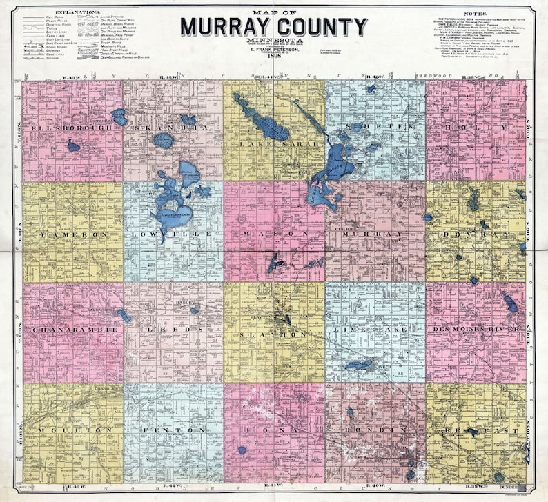 1898 Map of Murray County Minnesota Slayton Etsy