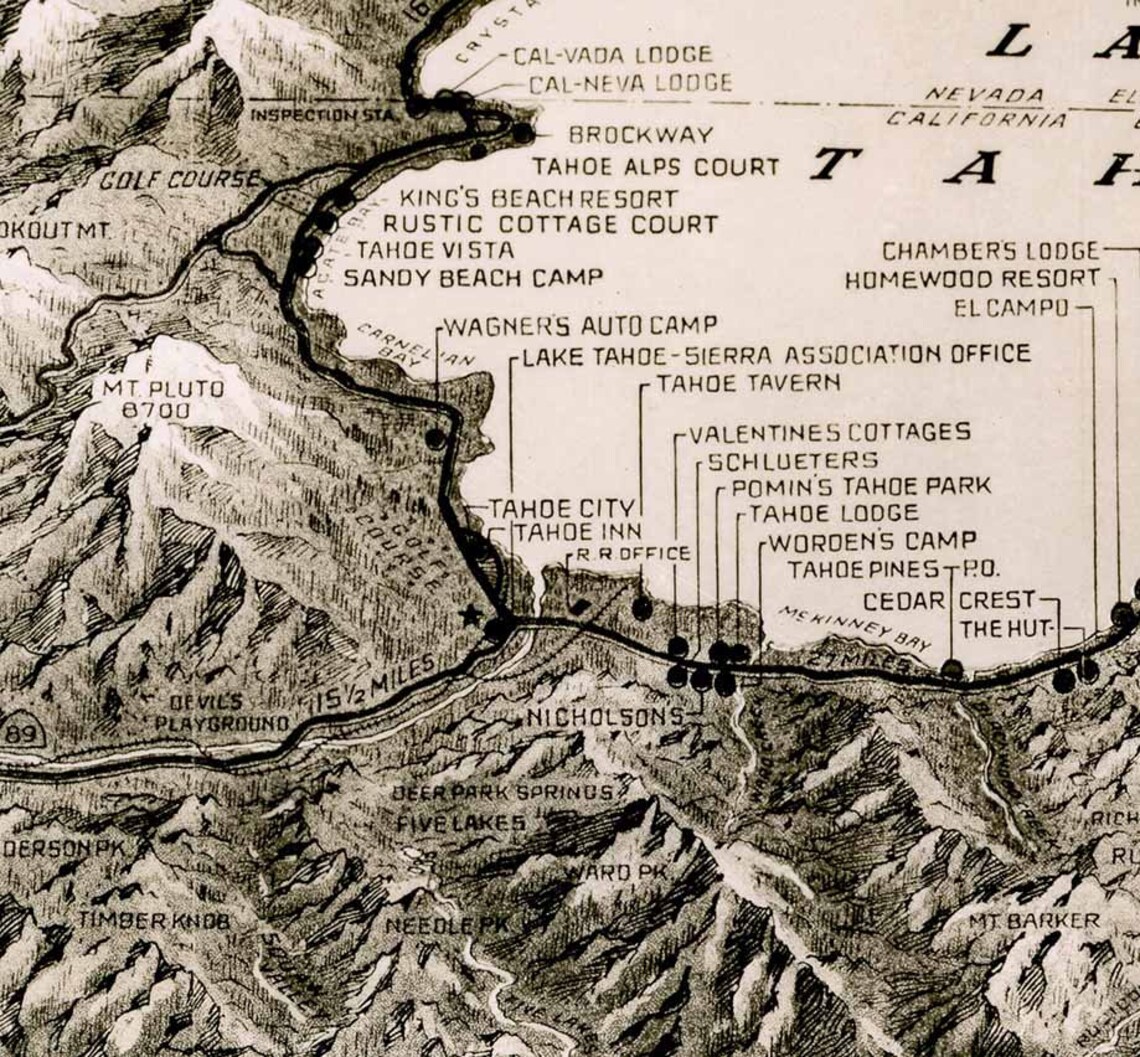 Map of Lake Tahoe California Nevada - Etsy