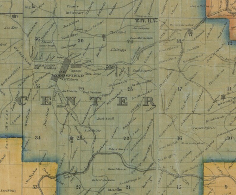 1869 Farm Line Map of Monroe County Ohio Woodsfield Clarington Etsy