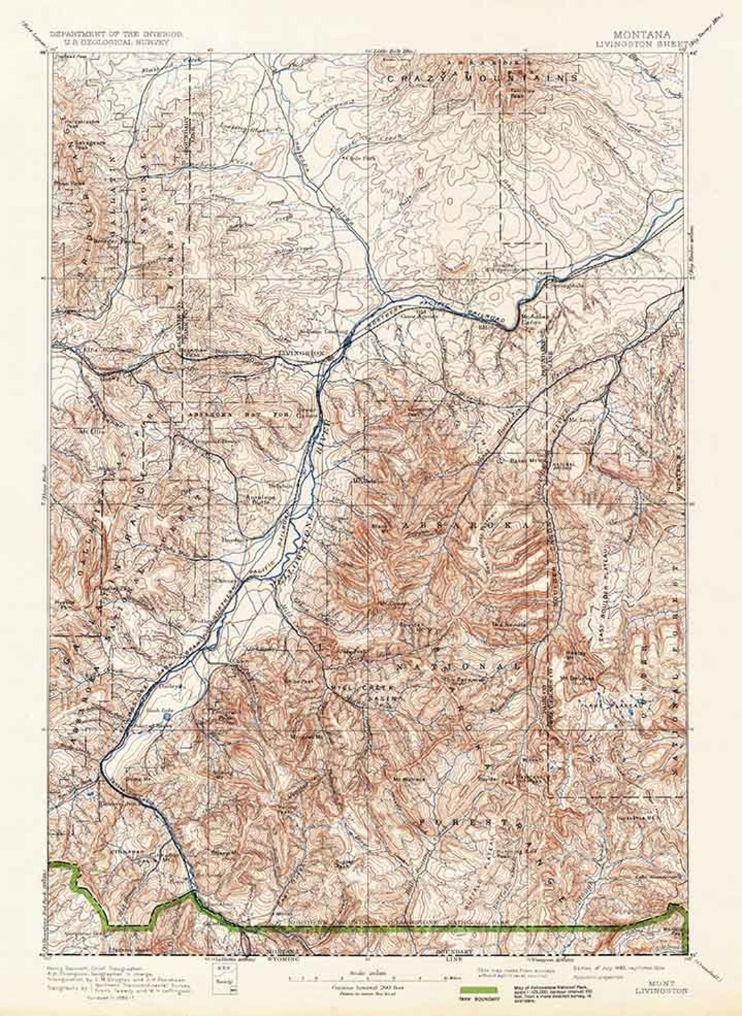 1893 Topo Map of Livingston Montana Absaroka National Forest Etsy