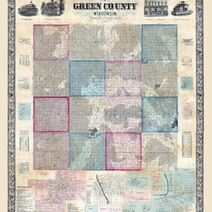 1861 Farm Line-Karte von Green County, Wisconsin