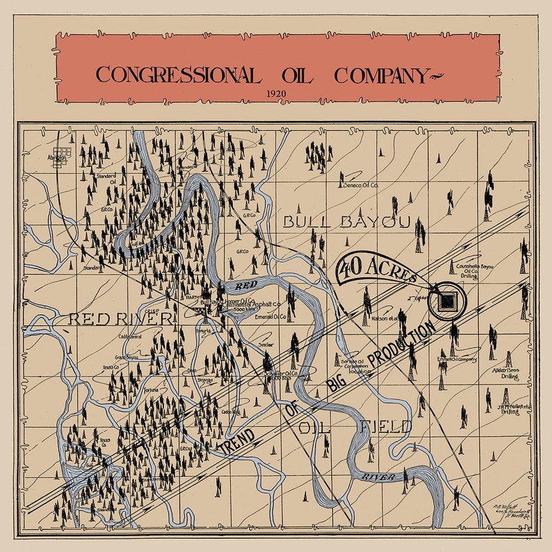 1920 Map of the Red River Bull Bayou Oil Field Louisiana Etsy Hong Kong