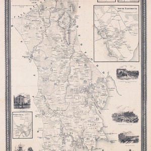 1856 Plan de la ville de Dartmouth, comté de Bristol, Massachusetts