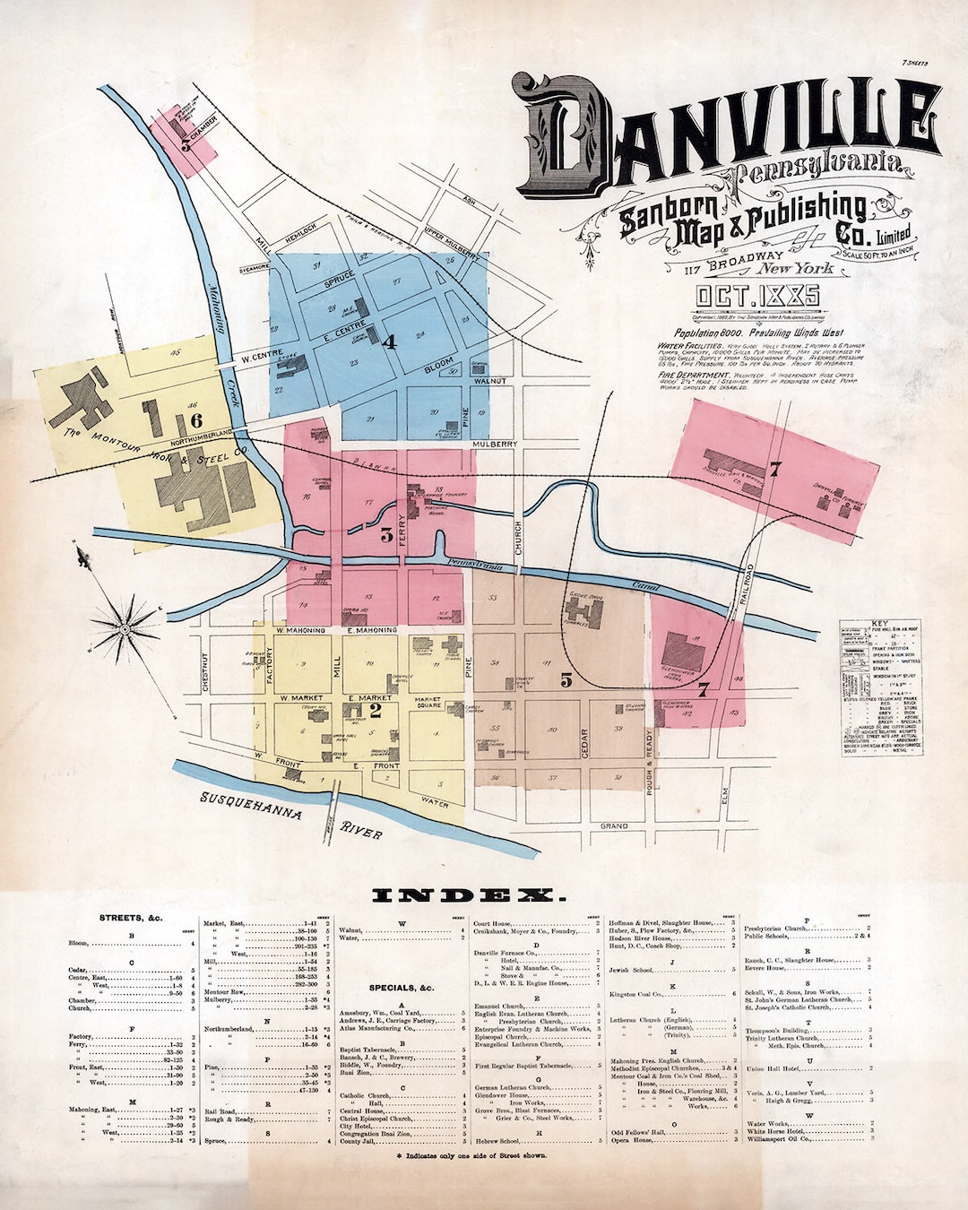 1885 Town Map of Danville Pennsylvania Etsy