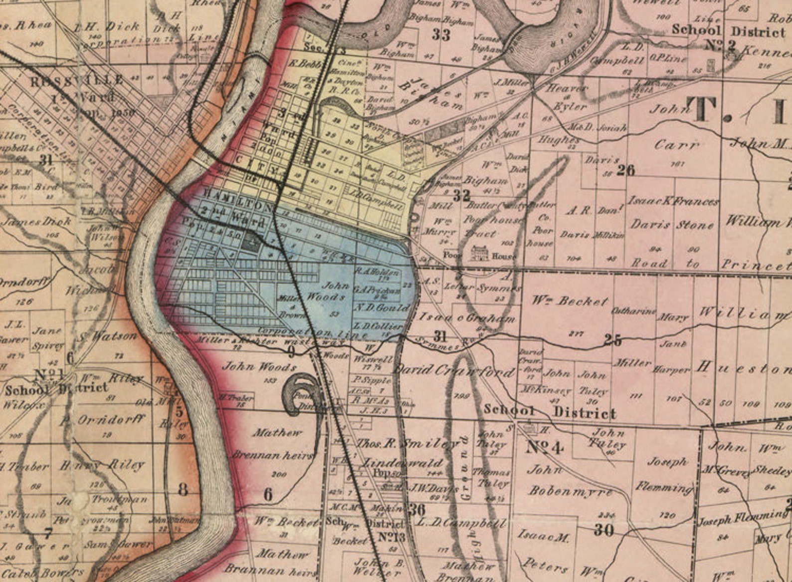 1855 Farm Line Map of Butler County Ohio Oxford Rossville Etsy Israel