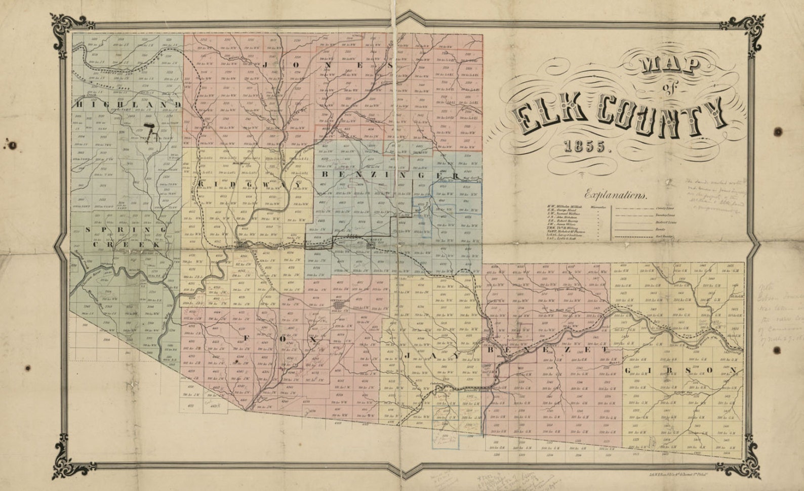 1855 Farm Line Map of Elk County PA Ridgeway Genealogy Etsy