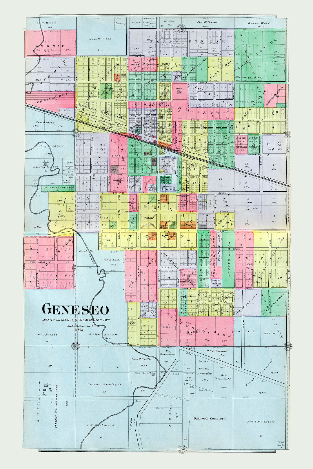 1893 Map of Geneseo Henry County Illinois Etsy