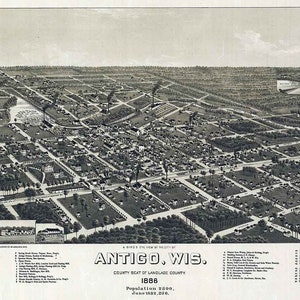 1886 Panoramakarte von Antigo Wisconsin Langlade County