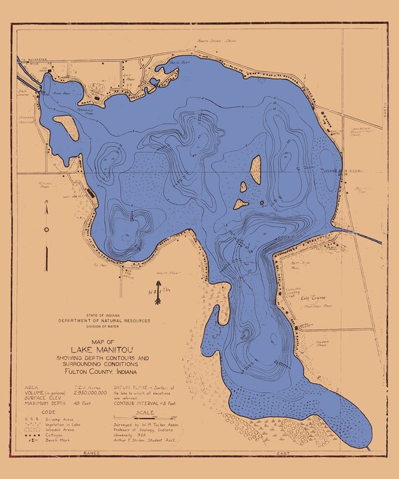 1924 Map of Lake Manitou Fulton County Indiana Etsy