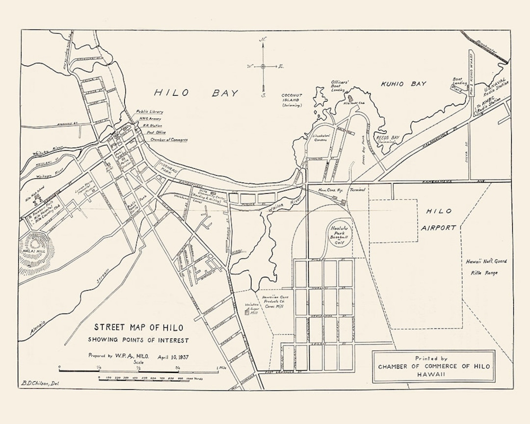 1937 Town Map of Hilo Hawaii Etsy