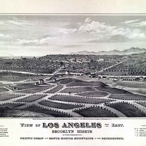 1877 Panorama-Karte von Brooklyn Höhen Los Angeles Kalifornien Santa Monica Mountains