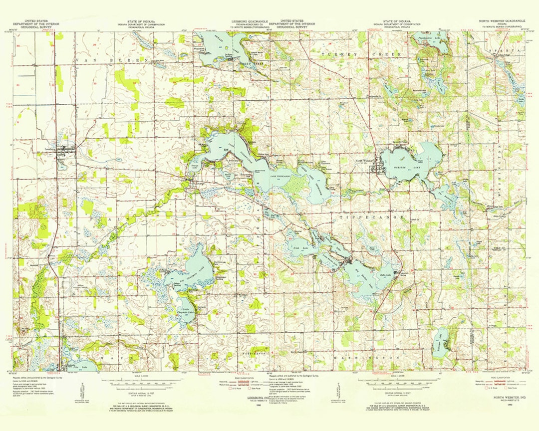 1950 Topo Map of Tippecanoe Lake Indiana Etsy