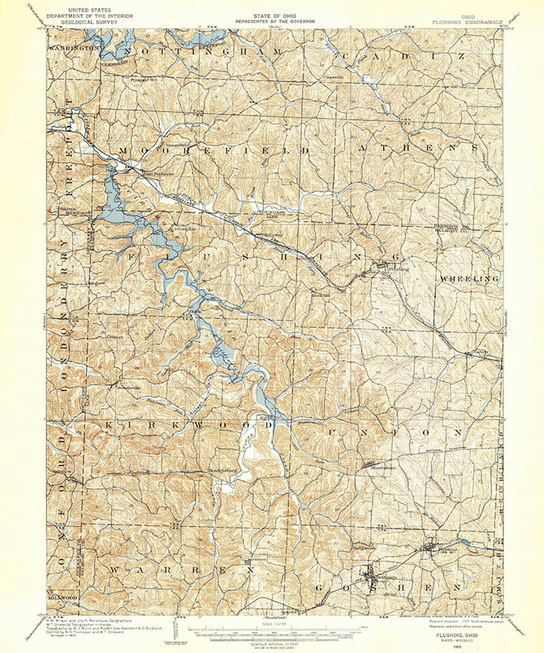 1903 Topo Map of Flushing Ohio Piedmont Reservoir Etsy