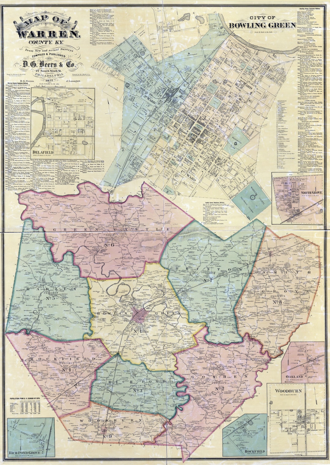 1877 Map of Warren County Kentucky Bowling Green Etsy