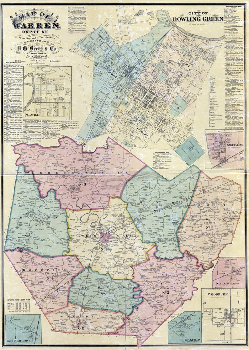 1877 Map of Warren County Kentucky Bowling Green Etsy