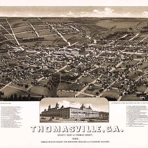 1885 Panorama-Karte von Thomasville Georgia Thomas County