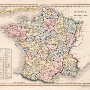 1832 Landkarte von Frankreich