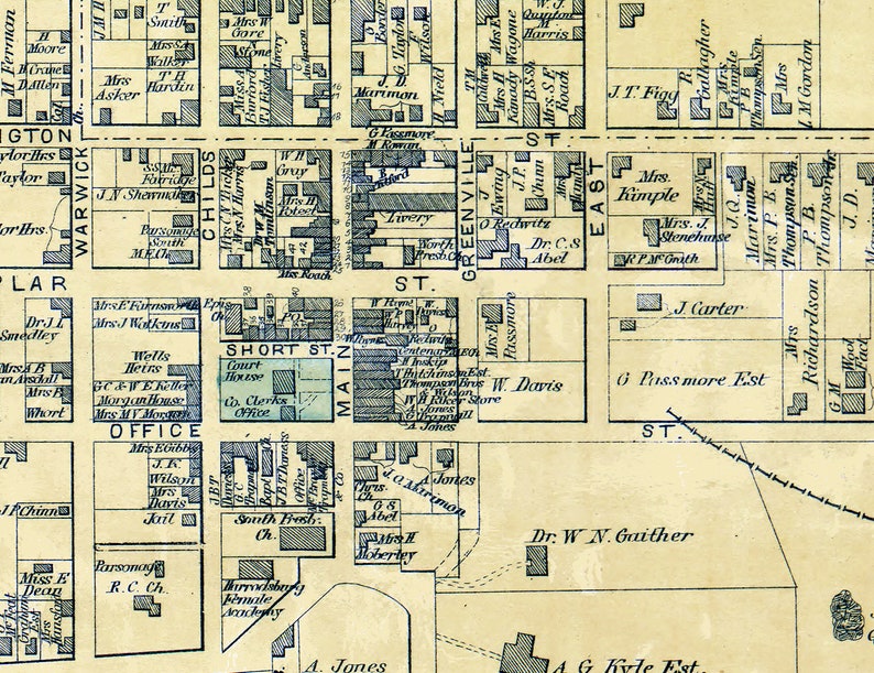1876 Map of Harrodsburg Mercer County Kentucky Etsy