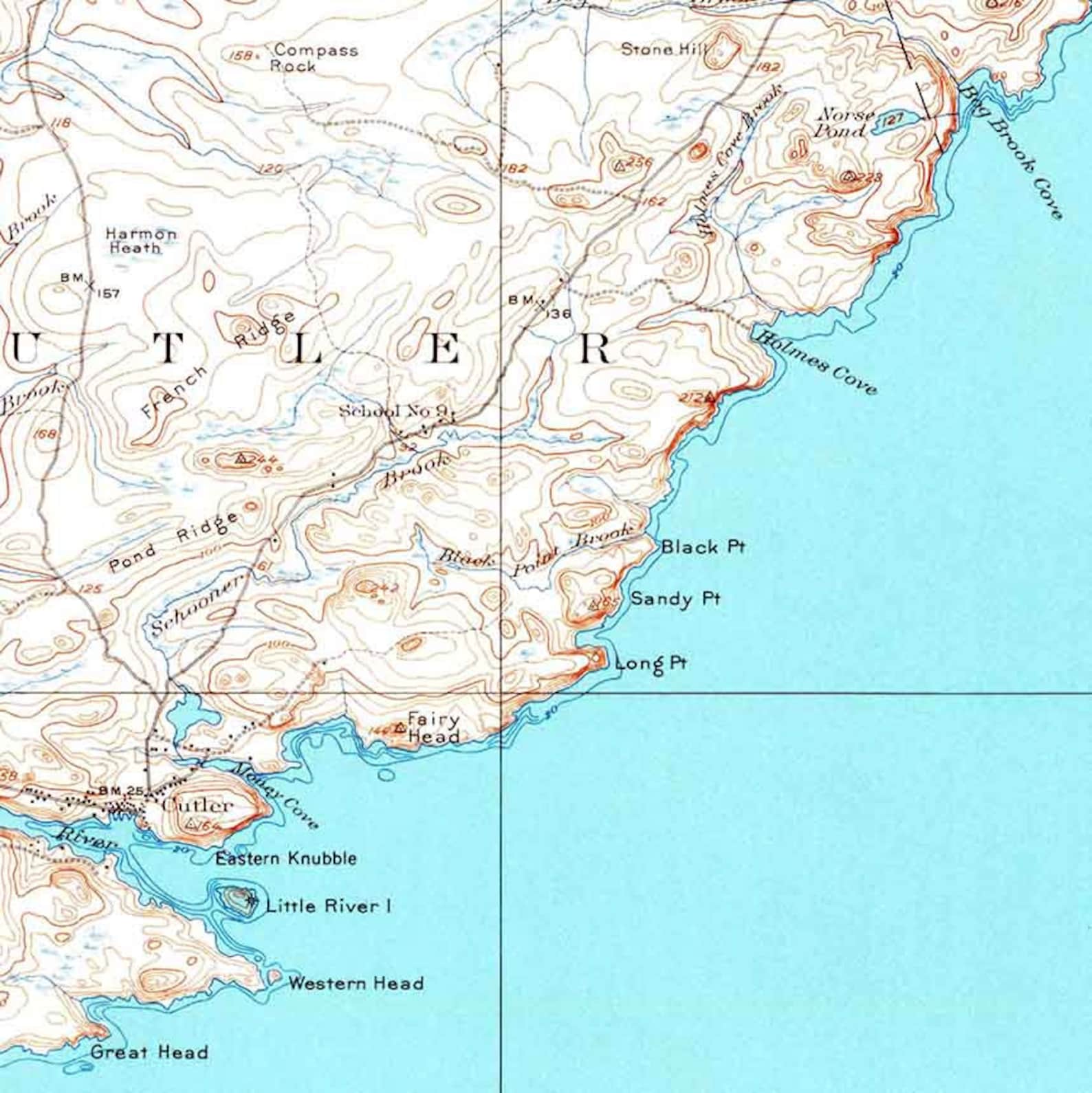 1917 Topo map of Cutler Maine Etsy
