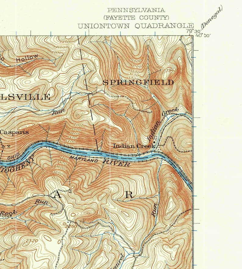 1931 Topo Map of Uniontown Pennsylvania Fayette County Etsy