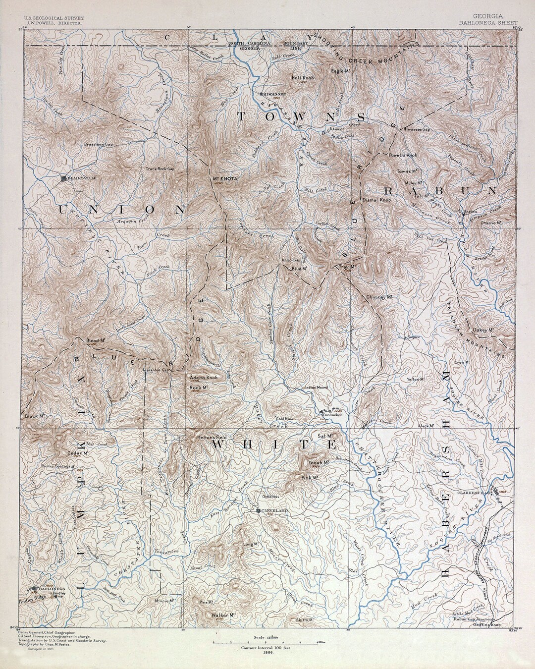 1885 Map of Dahlonega Georgia Topographic Sheet - Etsy