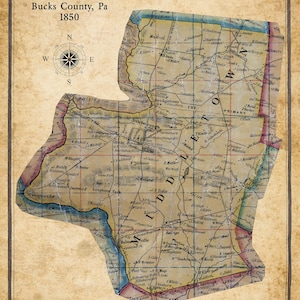 1850 Carte du canton de Middletown, comté de Bucks, Pennsylvanie