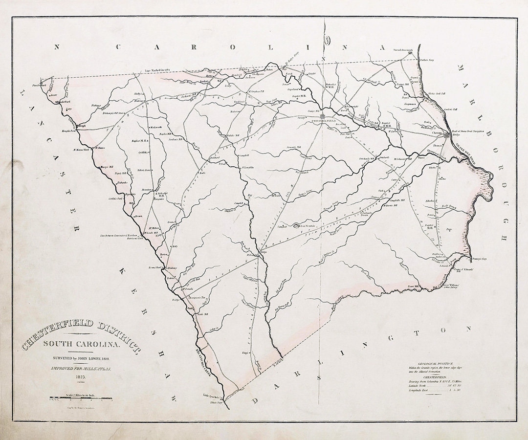 1825 Map of Chesterfield County South Carolina Etsy